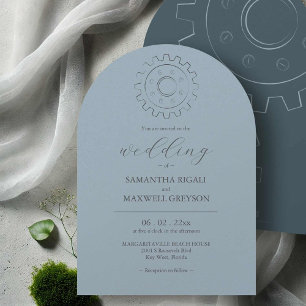 Cartes d'invitation de mariage bleu chic industrie