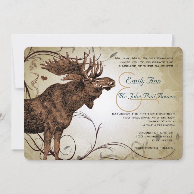 Cartes d'invitation de mariage Cerf Vintage (Devant)