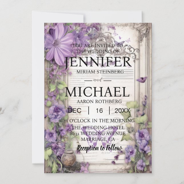 Cartes d'invitation de mariage classiques papillon (Devant)