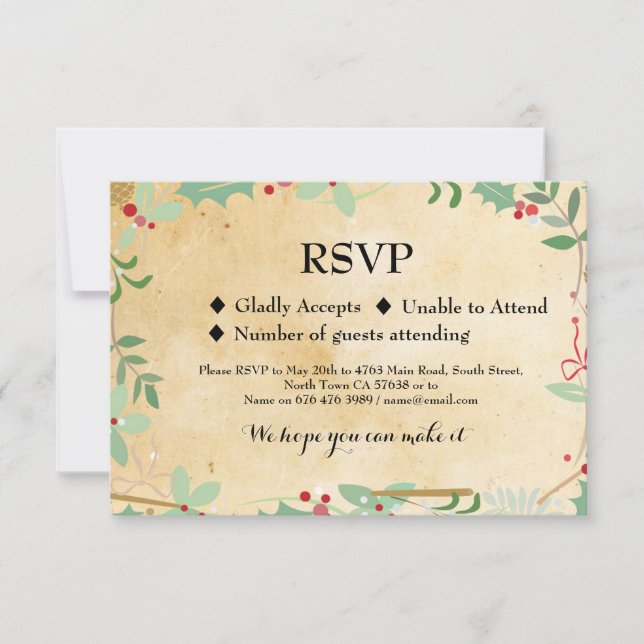 Cartes d'invitation de mariage d'hiver RSVP Fêtes  (Devant)
