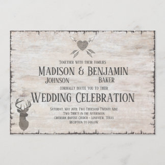 Cartes d'invitation de mariage en bois de cerf rus