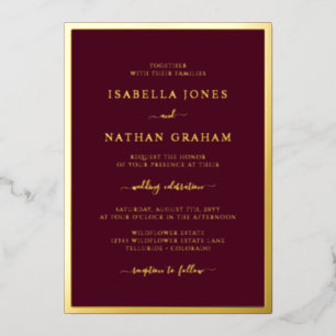 Cartes d'invitation de mariage en feuille d'or de 