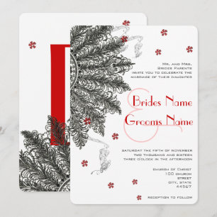 Cartes d'invitation de mariage éventail Rouge Noir