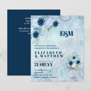 Cartes d'invitation de mariage floral bleu poussié
