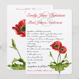 Cartes d'invitation de mariage florales à coquelic