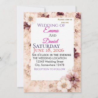 Cartes d'invitation de mariage florales - CustoInv