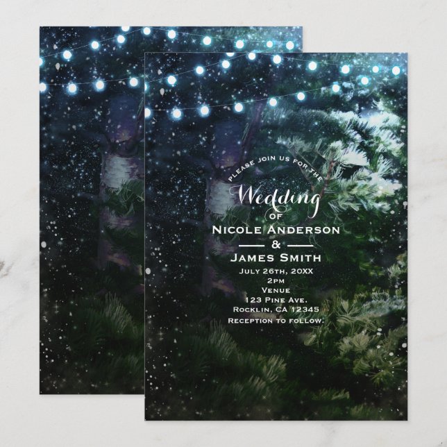 Cartes d'invitation de mariage hivernal avec arbre (Devant / Derrière)