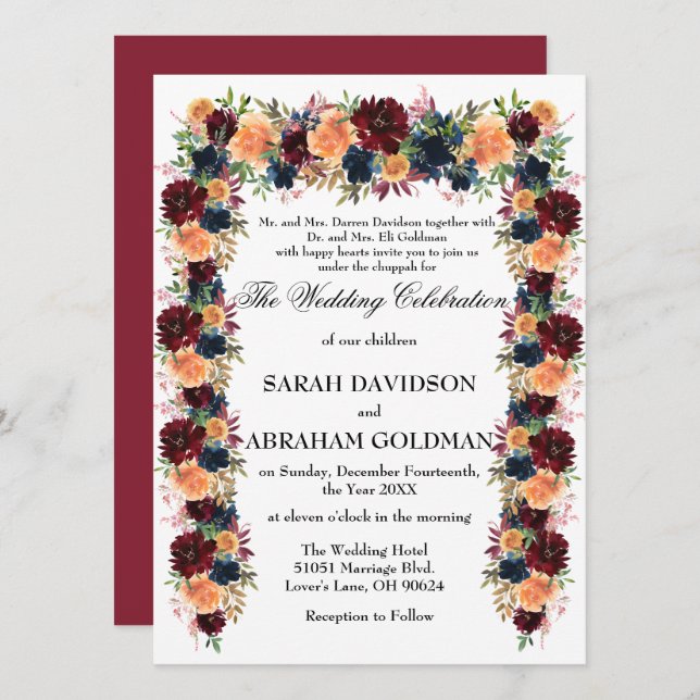 Cartes d'invitation de mariage juif traditionnelle (Devant / Derrière)