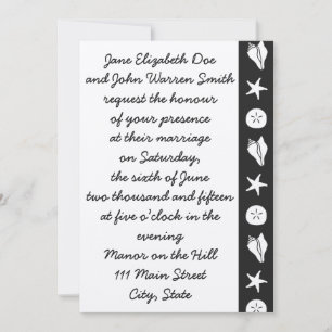 Cartes d'invitation de mariage noir avec coquillag