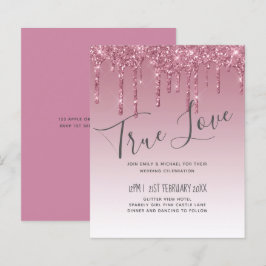 Cartes d'invitation de mariage pailletées rose BUD