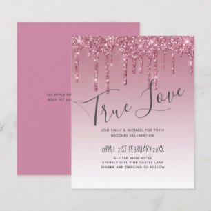 Cartes d'invitation de mariage pailletées rose BUD