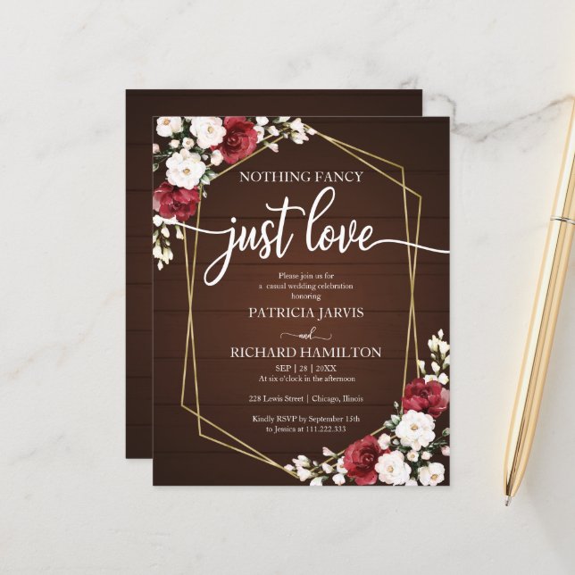 Cartes d'invitation de mariage pas chères géométri (Devant/Arrière en situation)