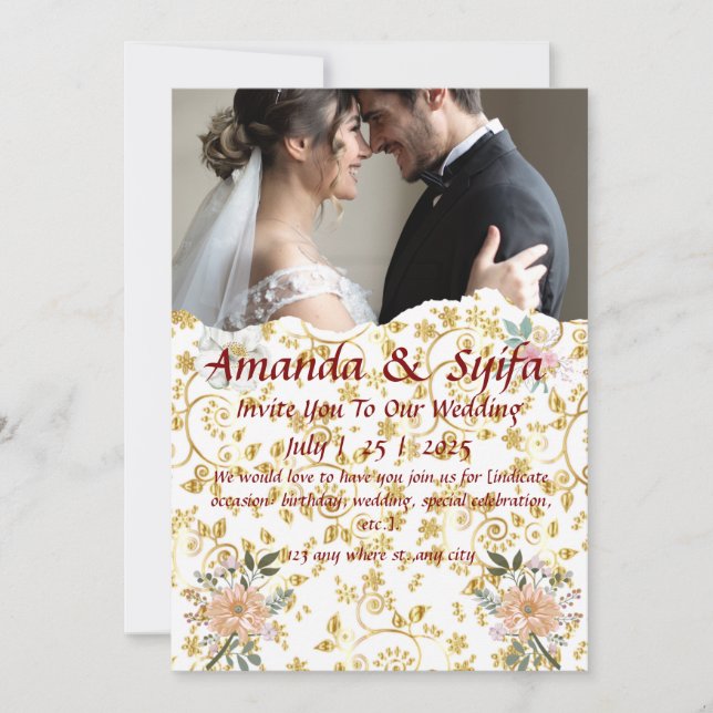 Cartes d'invitation de mariage personnalisées élég (Devant)