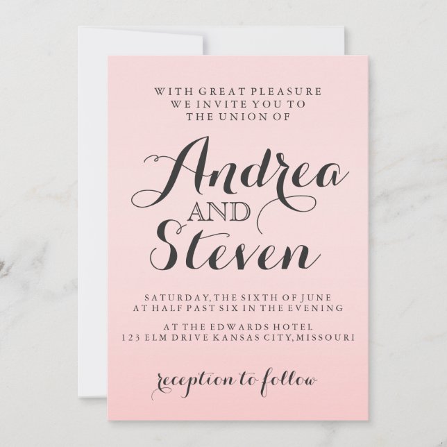 Cartes d'invitation de mariage rose blush moderne (Devant)
