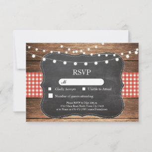 Cartes d'invitation de mariage RSVP en bois rouge