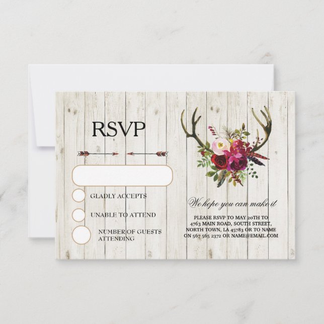 Cartes d'invitation de mariage rustique avec bois  (Devant)