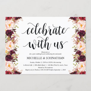 Cartes d'invitation de mariage rustique bordeaux