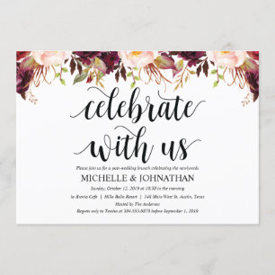 Cartes d'invitation de mariage rustiques bordeaux