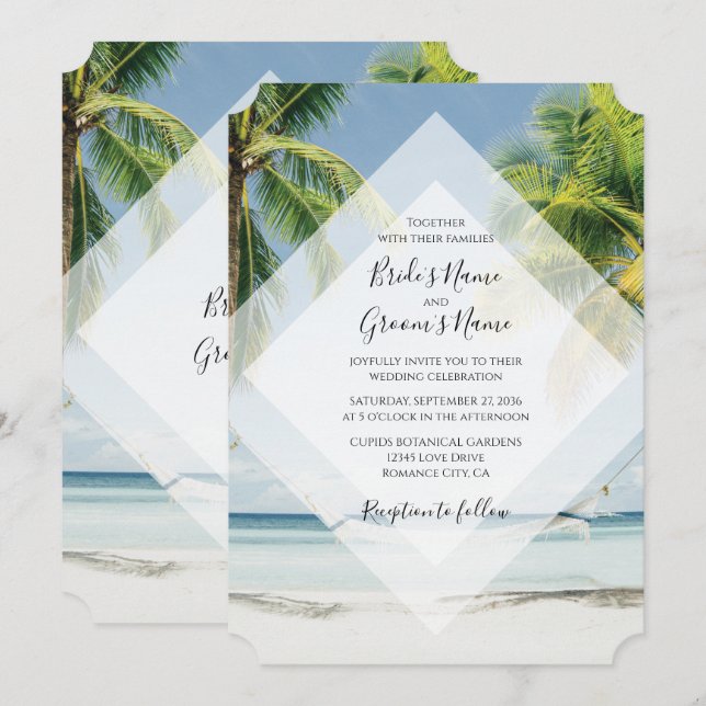 Cartes d'invitation de mariage sur la plage avec p (Devant / Derrière)