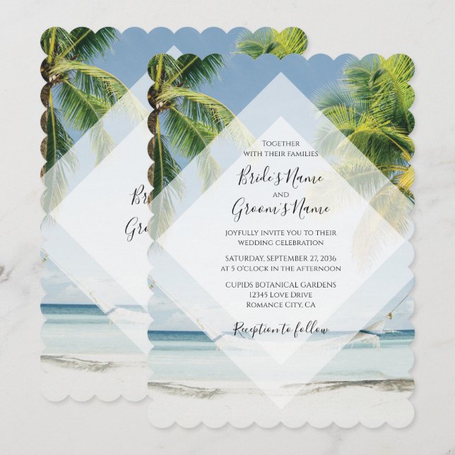 Cartes d'invitation de mariage sur la plage avec p (Devant / Derrière)