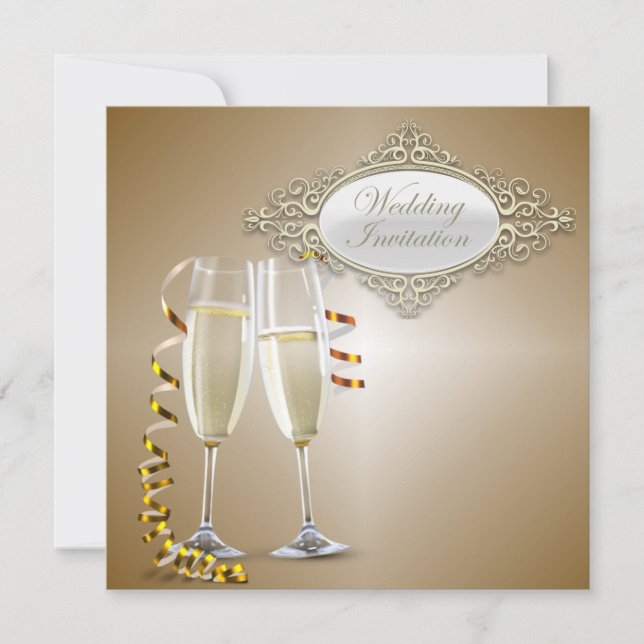 Cartes d'invitation de mariage verres à Champagne  (Devant)