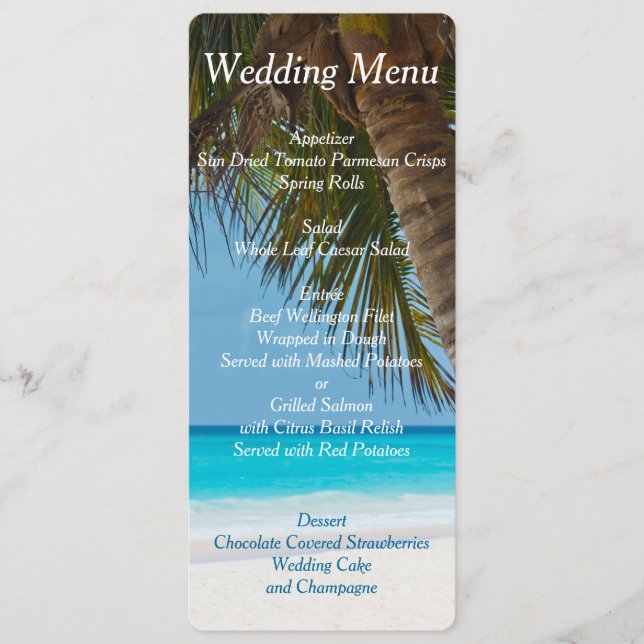 Cartes d'invitation de menu de mariage sur la plag (Devant)