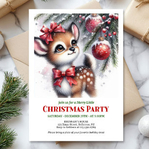 Cartes d'invitation de Noël bébé cerf forêt enneig