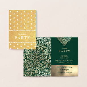 Cartes d'invitation de Noël de luxe en or vert pou