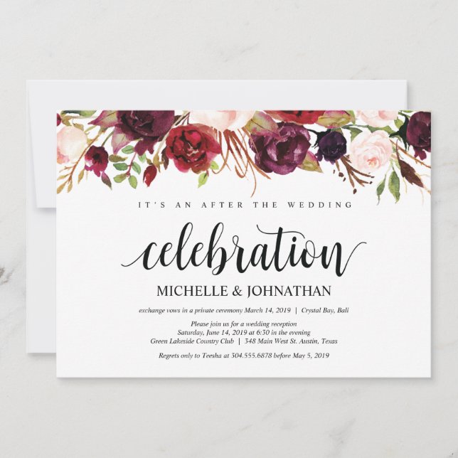 Cartes d'invitation de réception de mariage champê (Devant)