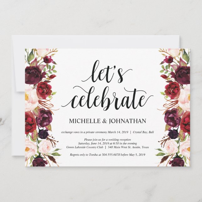 Cartes d'invitation de réception de mariage champê (Devant)