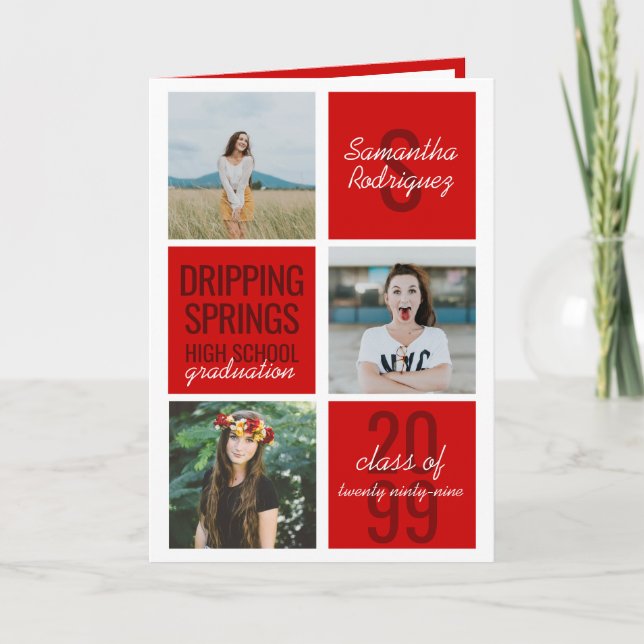 Cartes d'invitation de remise de diplômes Red 4-Ph (Devant)