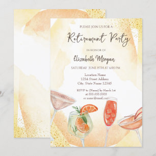 Cartes d'invitation de retraite jaune cocktails aq