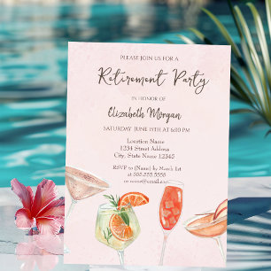 Cartes d'invitation de retraite rose aux cocktails