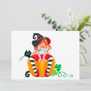Cartes d'invitation de sorcière d'Halloween mignon
