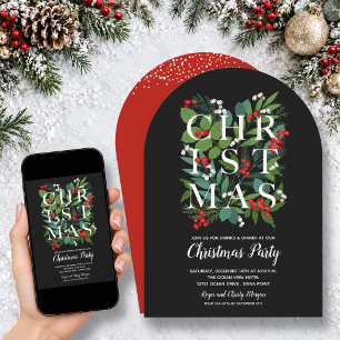 Cartes d'invitation élégantes de Noël avec verdure