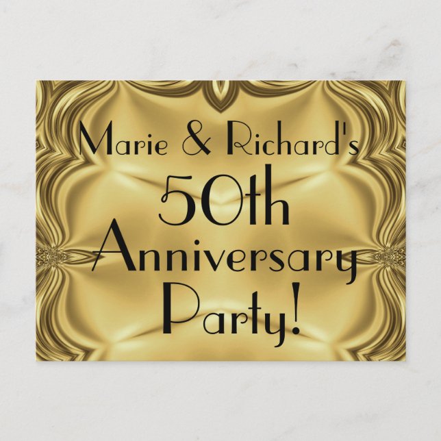 Cartes d'invitation élégantes en or pour le 50e an (Devant)