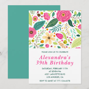 Cartes d'invitation élégantes florales 39ème anniv