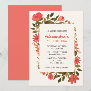 Cartes d'invitation élégantes florales 71ème anniv