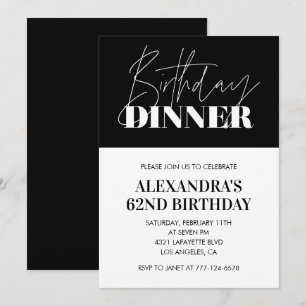 Cartes d'invitation élégantes noires pour 62ème an
