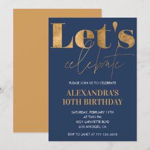 Cartes d'invitation élégantes pour 10 ans Navy Or