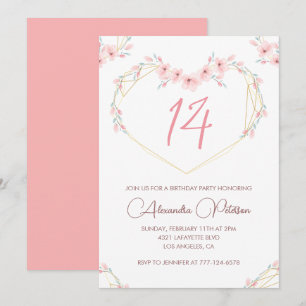 Cartes d'invitation élégantes pour 14 ans Fleurs r