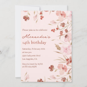 Cartes d'invitation élégantes pour 14 ans Floral C