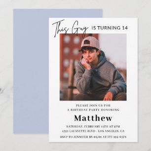 Cartes d'invitation élégantes pour 14 ans garçon P