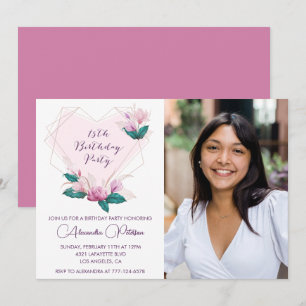 Cartes d'invitation élégantes pour 15 ans avec pho