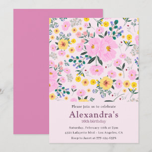 Cartes d'invitation élégantes pour 16 ans Fleurs r