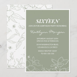 Cartes d'invitation élégantes pour 16 ans Floral V