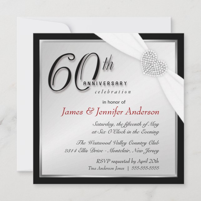 Cartes d'invitation élégantes pour les 60 ans (Devant)