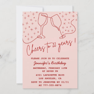 Cartes d'invitation élégantes rose pour 22ème anni