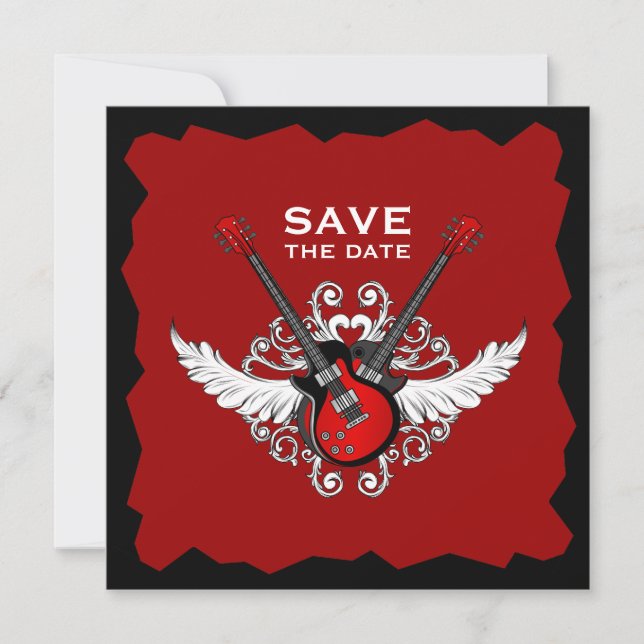 Cartes d'invitation Enregistrer la date Guitares R (Devant)