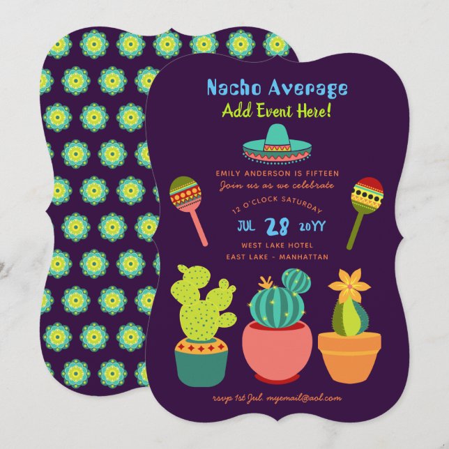 Cartes d'invitation FIESTA Mexicaine Moderne NACHO (Devant / Derrière)